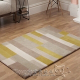 复古黄色抽象现代地毯客厅茶几沙发卧室床边手工腈纶地毯满铺定制