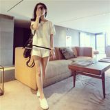 香港代购2016新款白色条纹宽松纯色短袖T恤短裤运动套装女两件套