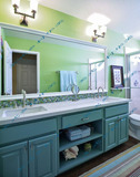 地中海蓝色双盆浴室柜组合橡木落地卫浴柜洗手盆面盆实木洗脸盆柜