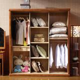 现代简约实木推拉衣柜三四门橡木储物衣柜移门卧室带镜子组装衣柜