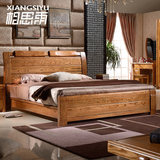 中式简约现代实木床纯实木厚重款榆木床气动高箱储物双人床1.8米