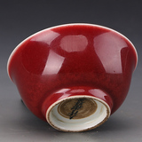 清祭红釉金钟碗复古摆件收藏景德镇古董古玩瓷器做旧仿古定制文玩