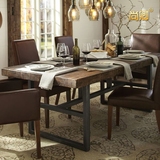 美式实木餐桌椅组合现代简约餐桌 复古长方形实木铁艺餐桌8108
