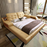 现代多功能榻榻米牛皮简约大床定制2米2.2米双人床1.8米真皮软床