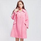 茧型粉红色廓型插肩袖加厚圈圈绒女版羊驼大衣中