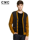 C＇N＇C男装专柜正品秋冬新品新款长袖开衫拼色修身型毛衣