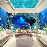 无缝3D立体海底世界海豚主题大型壁画酒店客厅墙纸海洋游乐园壁纸
