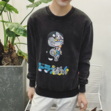2016秋季韩版青少年机器猫图案圆领套头卫衣男士卡通印花上衣潮