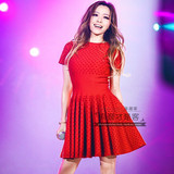 正品代购欧洲站明星同款夏装佟丽娅我是歌手张靓颖同款连衣裙红色