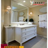 美式橡木实木洗漱台落地柜组合 小户型大理石台下盆浴室柜洗手台