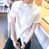 卡宾夏季修身男士青年韩版短袖衣服常规青春流行短袖衬衫衬衫