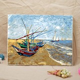 自己diy画世界名画数字油画梵高每个人都能成为油画家 海边的渔船