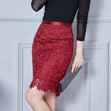 2016特价欧美时尚蕾丝高腰修身包臀半身短裙 中长款一步包裙
