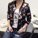 2016春季新款韩版夹克衫短款时尚印花外套薄款修身棒球服上衣女潮
