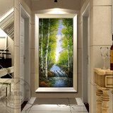 玄关装饰画白桦树林竖版风景挂画过道走廊简约欧式风景画风水壁画