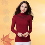 秋季韩版新款黑色打底衫女长袖薄款大码显瘦高领网纱t恤修身衫