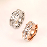 新款镀18k玫瑰金双排满钻韩版时尚戒指女指环食指钛钢韩国饰品