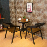 美式实木铁艺餐椅休闲靠背电脑椅斜边椅酒吧咖啡厅专用椅实木餐桌