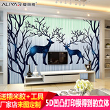 电视背景墙壁纸沙发客厅卧室无缝壁画现代简约欧式4D5D梦幻麋鹿树