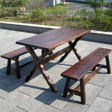 优质户外实木桌椅套件碳化防腐木长方形桌凳组合复古家具休闲套装