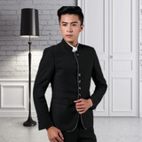 复古男士青年韩版修身纯黑色青年装商务时尚职业中山装