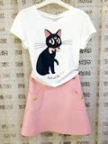2016夏季新款美少女战士合作短裙子猫耳朵粉色口袋超美半身裙 潮