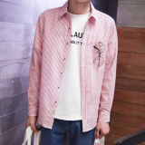 RQ春夏季韩版长袖衬衫男士中年格子宽松男装衬衣纯色小衬衣潮外套