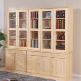 特价实木书柜简易书架宜家自由组合带门书柜松木玻璃出台书柜包邮