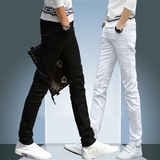 春夏季商务男士纯黑白色牛仔裤薄款直筒修身青年学生休闲运动长裤