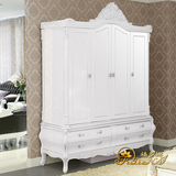 福多娜 欧式实木衣柜1.8米4门大衣柜 法式北欧风格白色衣橱衣帽柜