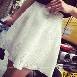 韩版夏季新款修身显瘦高腰白色蕾丝裙钩花镂空蓬蓬裙A字半身短裙