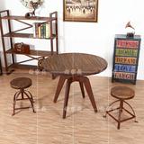 咖啡桌美式铁艺餐桌 实木圆桌椅 圆形餐桌椅组合 欧式松木圆饭桌
