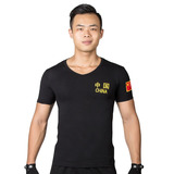刺绣中国旗军迷彩V领军装男训练服紧身短袖T恤体能特种兵健身半袖