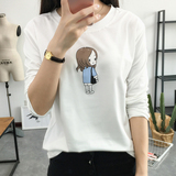 买一送一长袖T恤女秋季韩版卡通印花上衣闺蜜姐妹装学生打底衫潮