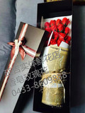 延吉实体鲜花礼品店情人节19朵香皂红玫瑰长方形礼品盒装花和龙井