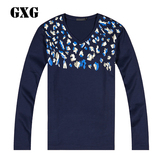 GXG[包邮]男装 时尚印花长袖T恤/藏蓝色纯棉打底针织衫#41134014