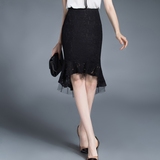 2016夏装蕾丝鱼尾裙女韩版修身半身中长包臀裙荷叶边高腰半身裙