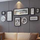 创意实木客厅照片墙 现代中式相片墙 餐厅大尺寸相框墙组合 黑白