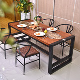 餐桌椅子组合长方形实木书桌写字台简约现代铁艺办公桌家用长桌子