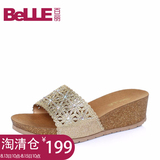 淘百丽夏季专柜同款亮片布厚底坡跟凉拖鞋中跟女鞋3E3B5BT5