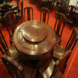 红木家具新古典实木圆桌非洲酸枝素面不雕花饭桌精雕刻餐桌椅组合