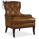 慕妃高端定制家具美式实木真皮单人沙发椅欧式新古典休闲椅DH75