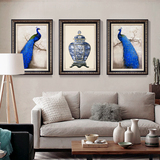 客厅装饰画现代简约有框画沙发背景墙画壁画挂画三联画 蓝孔雀