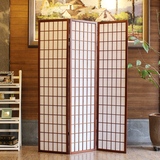 自然简洁日式三扇樟子格无纺布实木折叠屏风隔断 拍摄背景墙