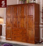 实木衣柜4门带3抽 现代中式香樟木四门衣橱柜加高加顶柜卧室家具