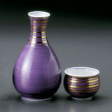 日本 酒器 酒具 紫巻金筋 德利 盃 紫色 酒壶+酒杯 2枚组 陶瓷制