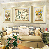 富贵发财鹿简欧客厅装饰画欧式沙发背景墙挂画壁画美式三联有框画