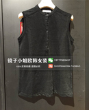 韩国进口2016夏款女装 VASELINE 黑色中领单排扣设计无袖上衣