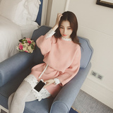 2015冬装新款韩版女宽松中长款针织毛衣女装上衣长袖套头针织衫潮
