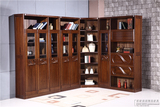 黑胡桃木书柜 办公全实木带玻璃门 中式自由组合书柜 隔断转角